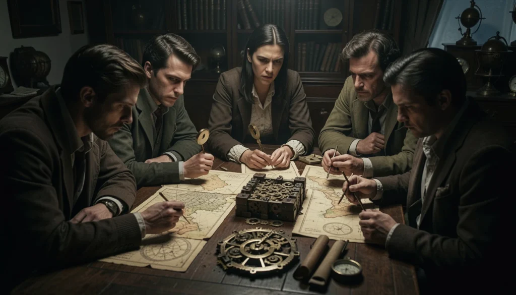 Plusieurs personnes sont autour d'une table pour un escape game