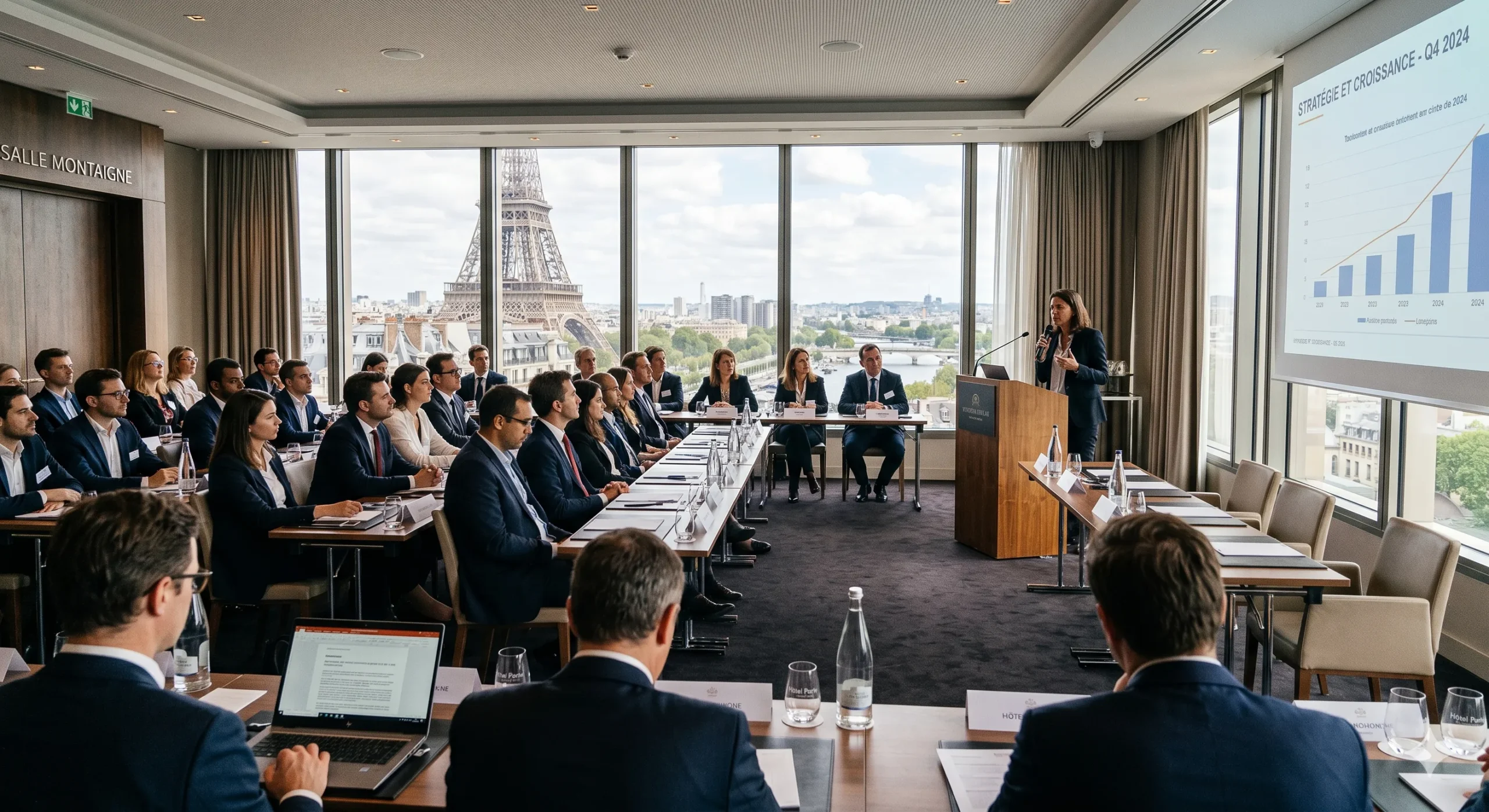 Des personne sont dans une salle d'hôtel pour un séminaire a Paris
