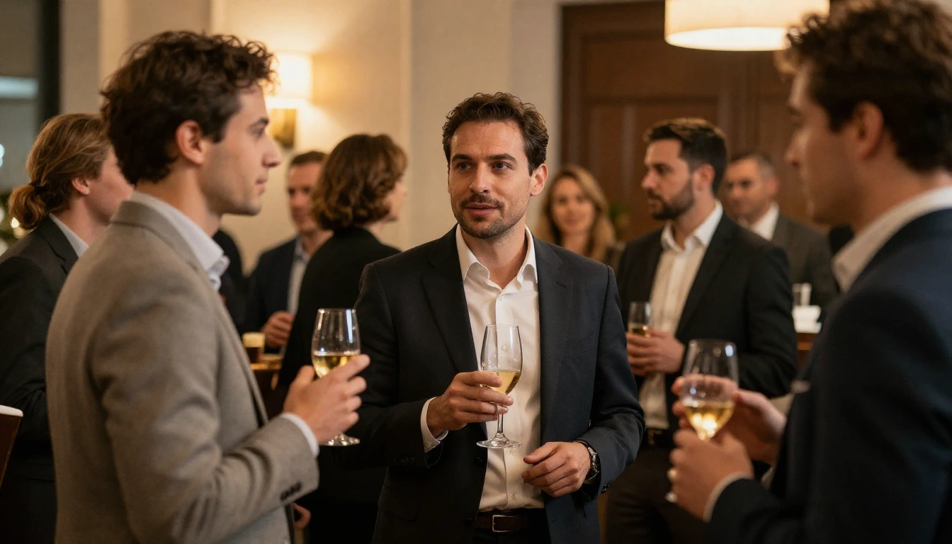 Plusieurs personnes discutent avec des verres en main