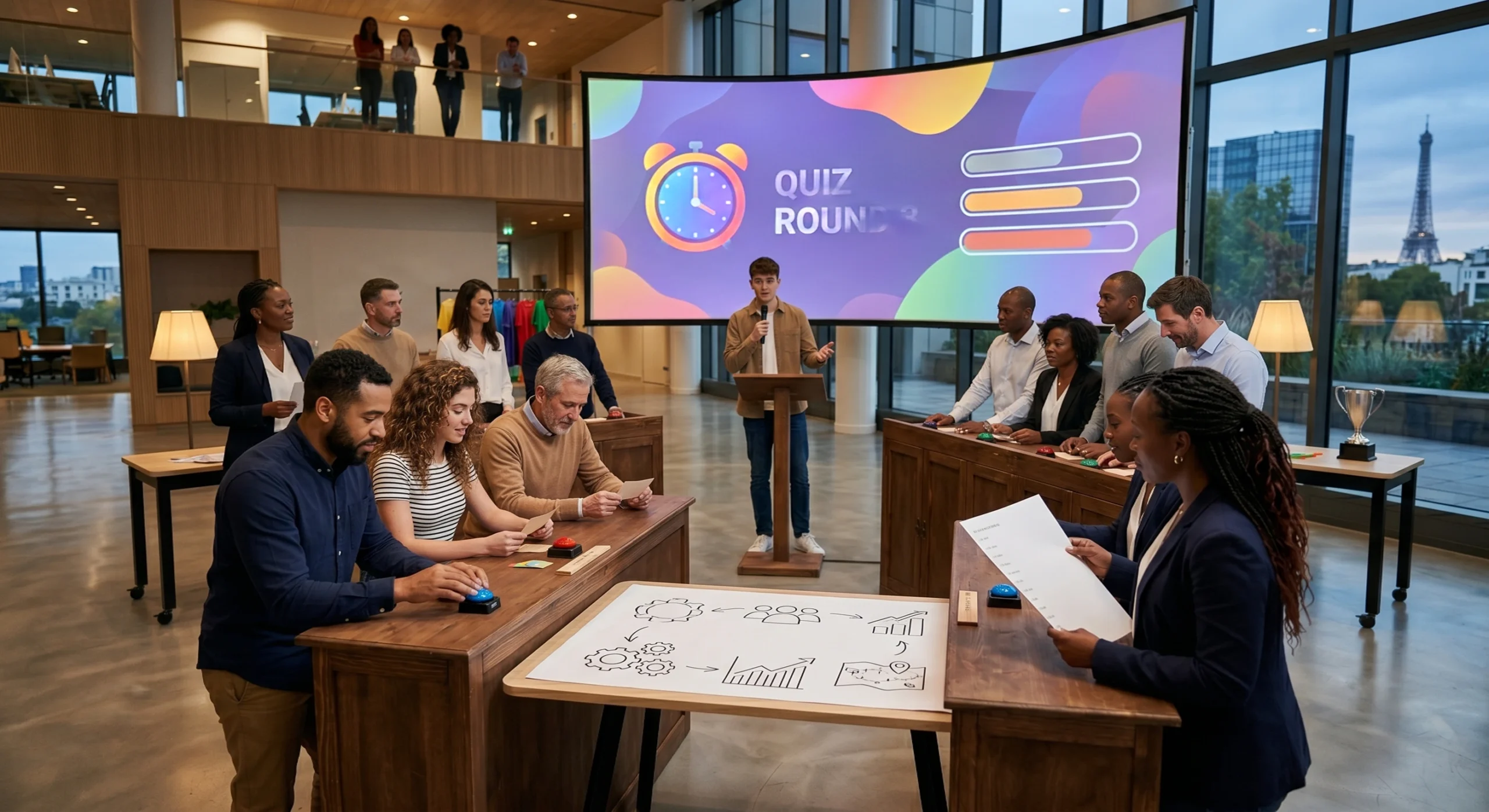 des employés joue a un quizz