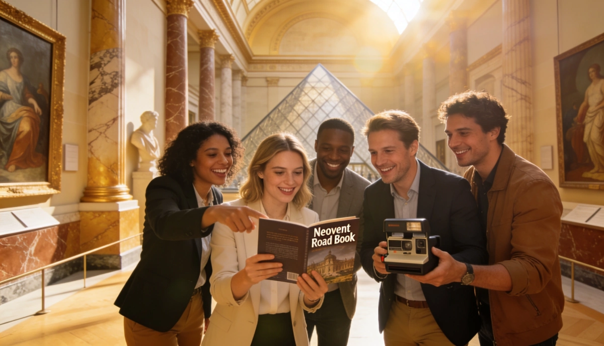 un groupe réalisant le rallye culturel dans un musée