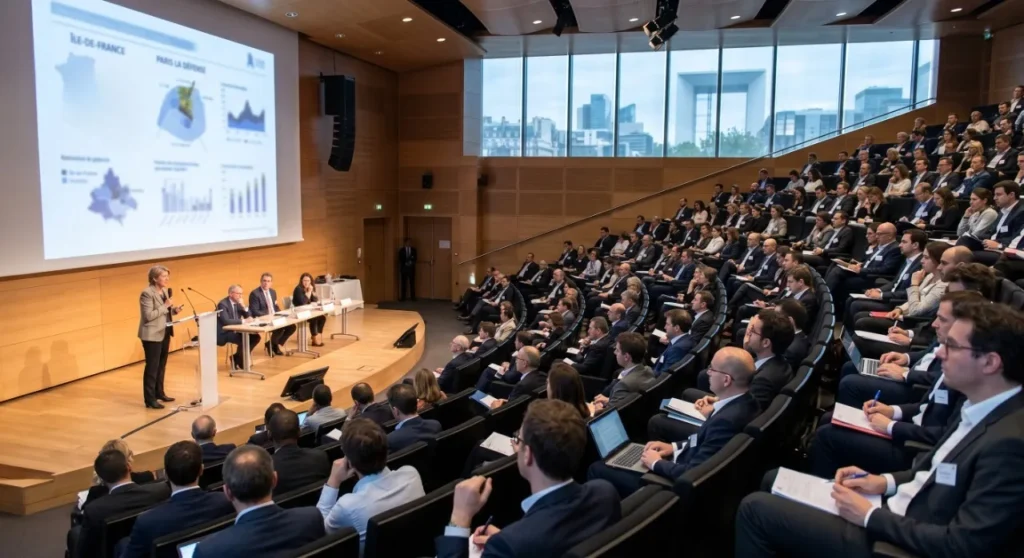 Plusieurs personnes assiste à un sémainaire dans un auditorium