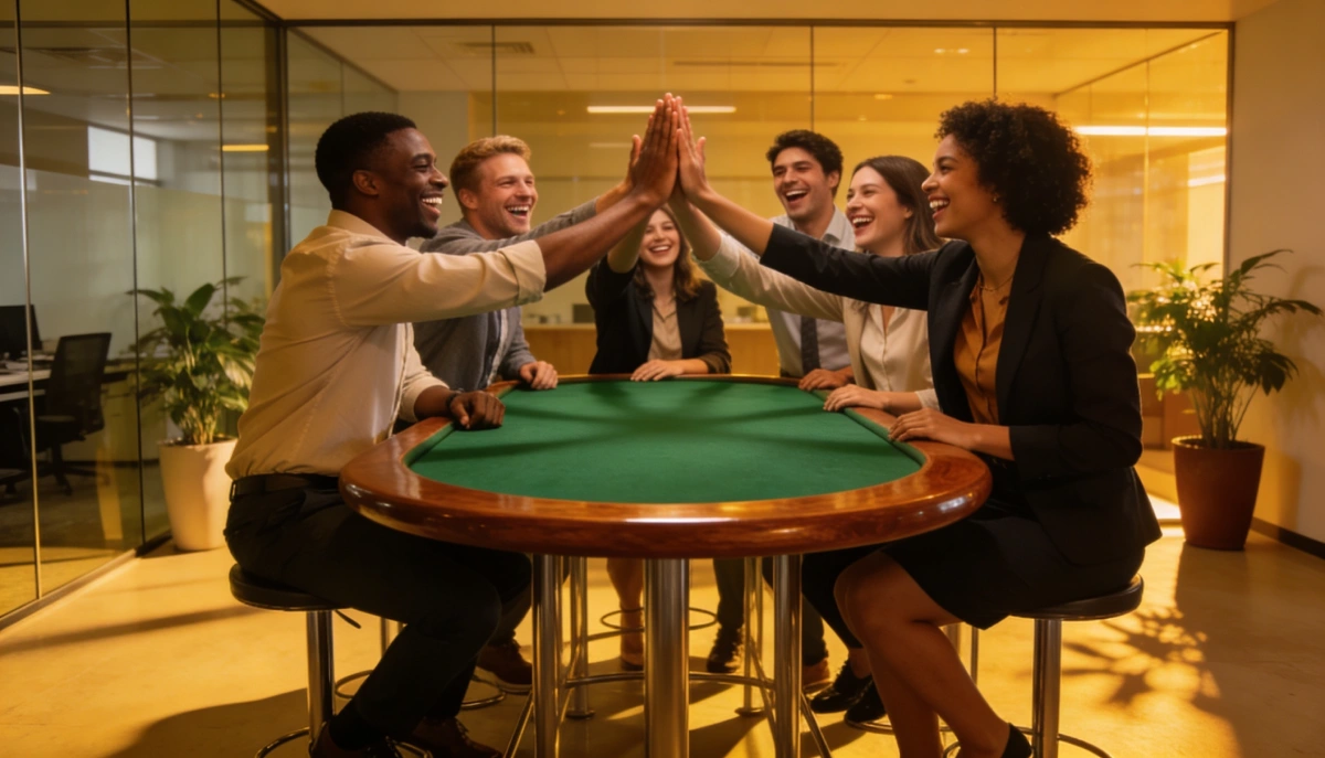 Des collègues autour d'une table en soirée d'entreprise
